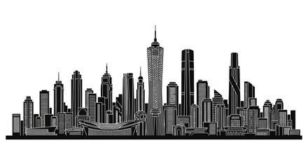 Fototapeta premium Guangzhou City Skyline Silhouette Vector Illustration