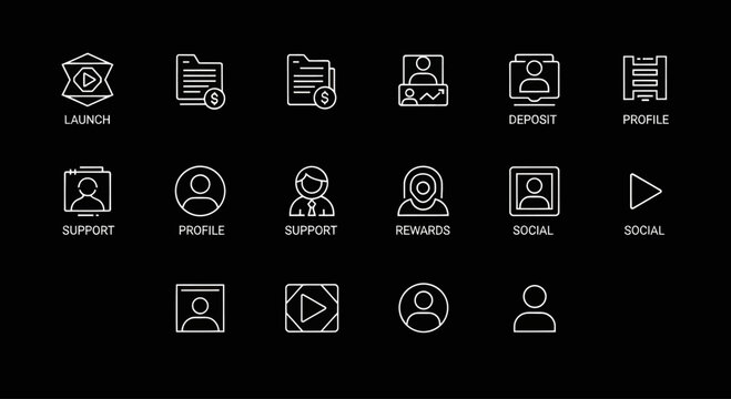 Modern UI Icons Set: Business, Finance, Social Media, and User Interface Elements