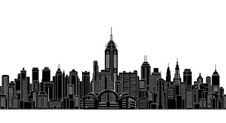 Obraz premium Black and white city skyline silhouette featuring iconic skyscrapers