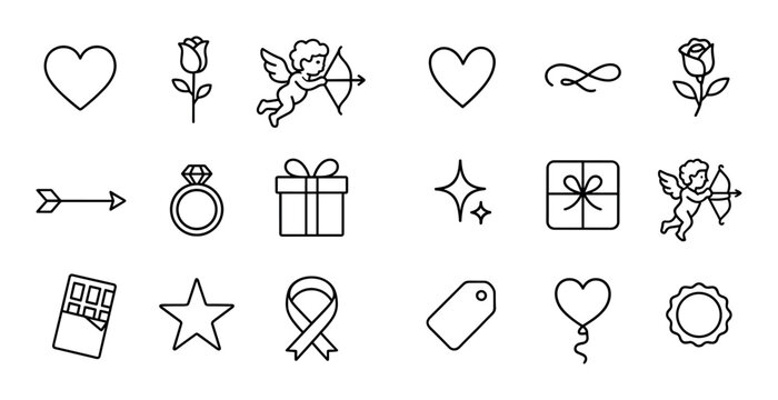 Valentine icons set showing love symbols on white