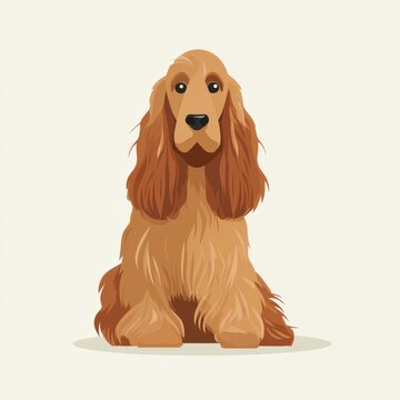 Brown Cocker Spaniel Dog Sitting Facing Forward With Long Floppy Ears and Light Background