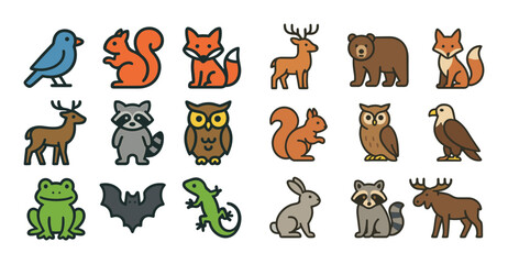 Fototapeta premium Forest animal icons displayed in grid layout