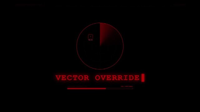 Vector Override System Monitor Displaying Radar Target Intercept Sweep Animation and Critical Level Process Status Bar Red HUD Screen.