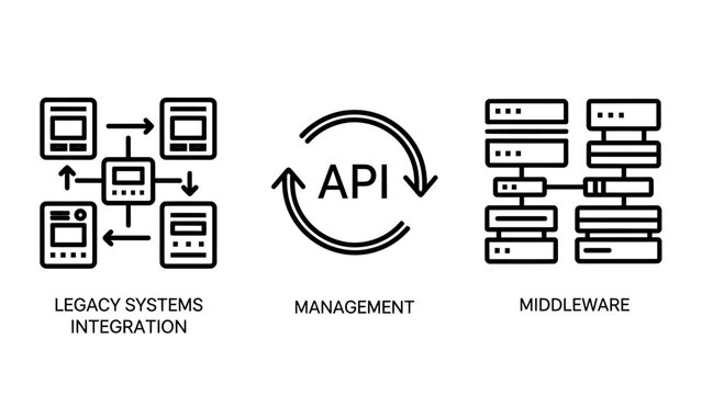 It infrastructure icons representing legacy systems integration api management and middleware components infrastructure integration management middleware software development architecture
