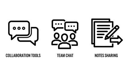 Fototapeta premium Set of team collaboration and communication icons showing chat and notes sharing with collaboration communication business discussion dialogue management document cooperation together