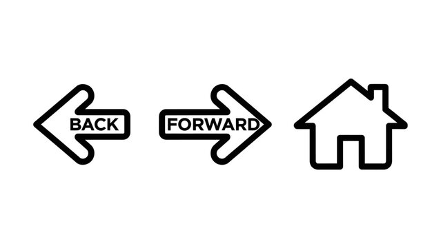 Website navigation icons set including back forward home with navigation interface direction location internet application software experience interactive browsing connectivity minimalist