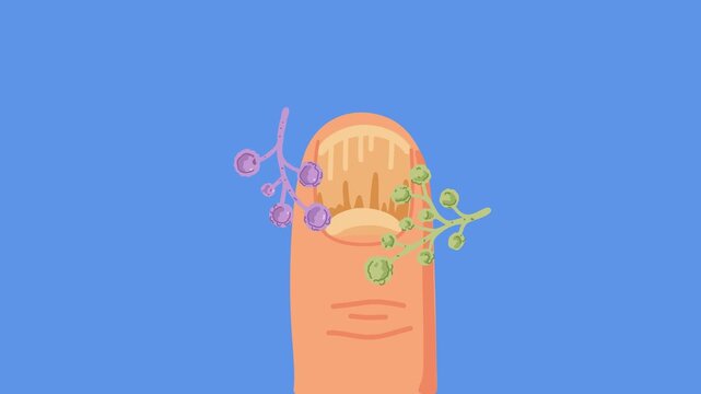 animation showing fungal infection on yellow nail