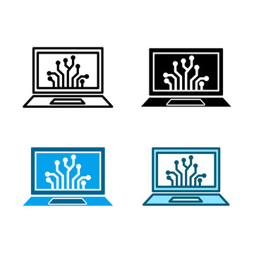 Laptop Circuit Technology Icon Set Vector Illustration