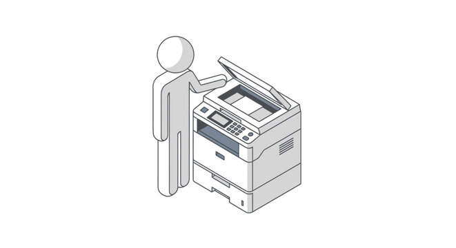 Person operating modern office photocopier machine efficiently.