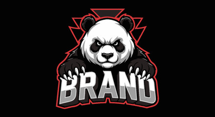 Stylized panda logo with aggressive expression, claws gripping bold text © Basar
