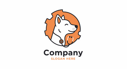 Cartoon dog logo with orange mane and stethoscope, smiling © Basar