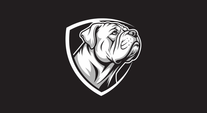 Monochrome bulldog shield logo with detailed facial features