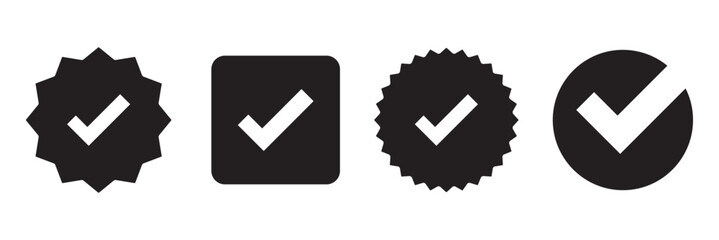 Checkmark icon. Verified checkmark icon set. Vector illustration. verified icon logo design. verification check mark. approved icon. Checkmark Tick Symbol for Approval, Verified Success Badge. © Hike Studio 2
