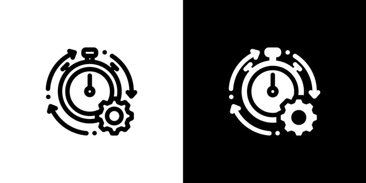 Workflow Efficiency Stopwatch Gear icon concept with flat Black White Background. Vector illustration.