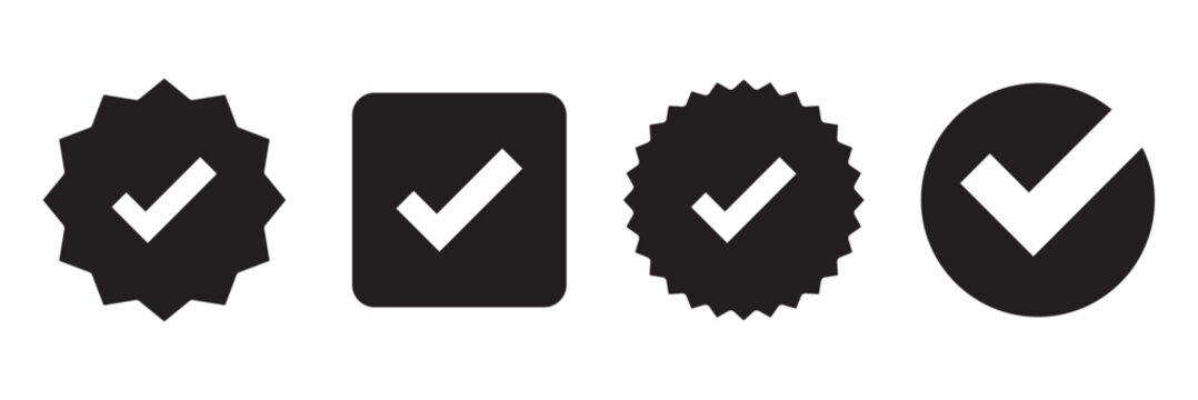 Checkmark icon. Verified checkmark icon set. Vector illustration. verified icon logo design. verification check mark. approved icon. Checkmark Tick Symbol for Approval, Verified Success Badge.