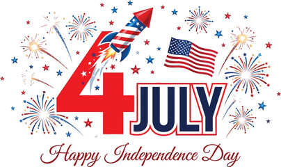 Obraz premium Festive fourth of july illustration with rocket flag and fireworks for patriotic celebrations and american independence day designs