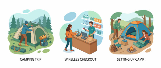 Fototapeta premium Modern Retail Touchless Payment and Camping Trip Experience