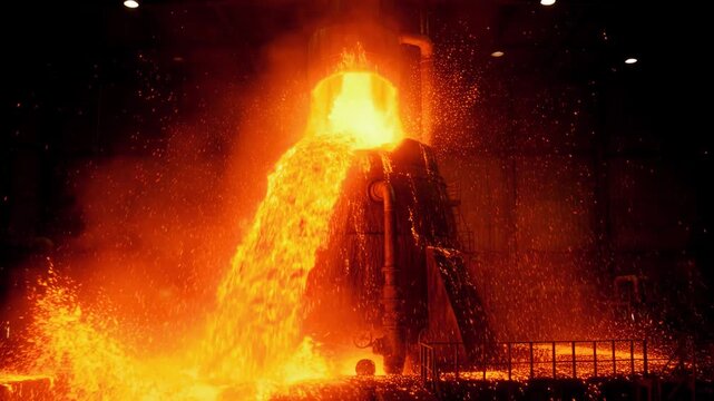 Intense industrial fire explosion massive flames burning metal structure sparks flying factory disaster scene