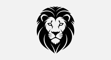 Black and white lion head emblem with detailed mane and fierce expression © Keong