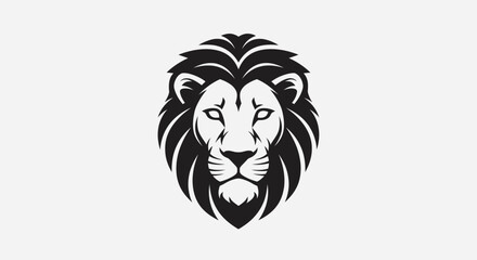 Bold black and white stylized lion's face logo with flowing mane on pale background © Keong