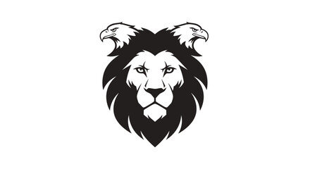 Majestic lion with flowing mane and eagle silhouette. Bold high-contrast emblem © Keong