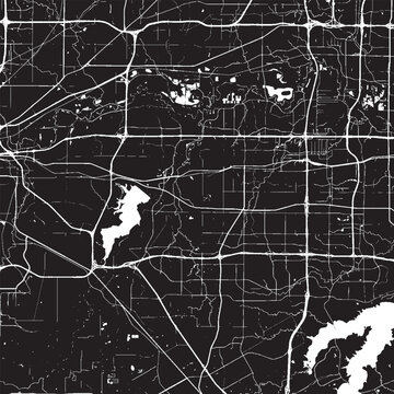 Arlington Texas Vector Map, Detailed City Street Map Black and White Minimalist Line Art