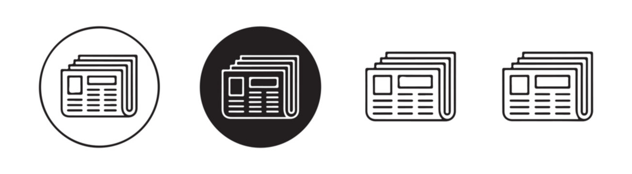 Newspaper icons set folded news sheets symbols isolated on white background line art and filled versions.