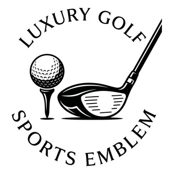 Luxury golf sports emblem with ball on tee and driver club head