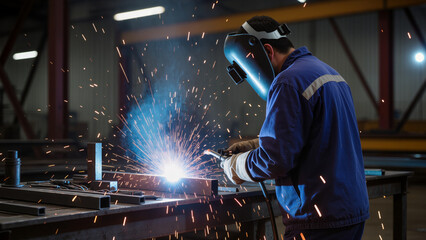 Industrial Welding Process,
Welder Working in Workshop,
Sparks from Metal Fabrication,
Professional...
