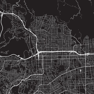 Pasadena California Vector Map, Detailed City Street Map Black and White Minimalist Line Art