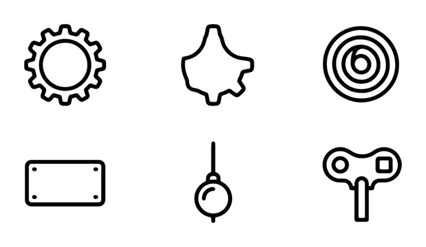 Mechanical Icons Set: Gears, Pendulum, Clockwork Key, Abstract Shapes for Industry & Technology