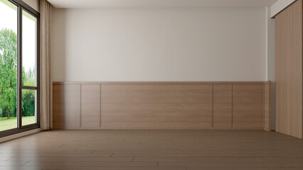 empty room with wooden floor. 3d render © teeraphan