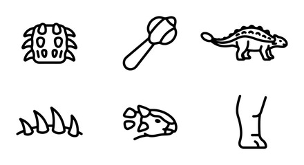 Dinosaur Icons Set, Prehistoric Creature Vector Graphics, Ancient Animal Illustrations, Paleontology Symbols © Tasnia
