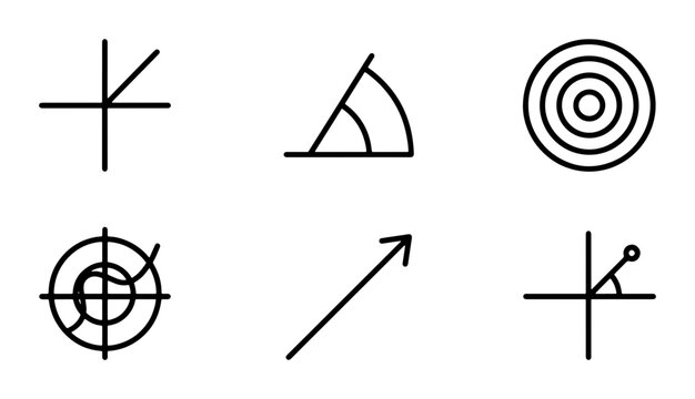 Geometric Angles and Targets, Math Symbols, Scientific Icons, Vector Graphics Set