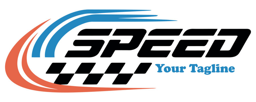 Dynamic speed logo template with checkered flag element for racing and automotive branding.