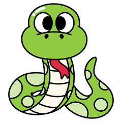 Fototapeta premium Green Snake Cartoon Style Illustration Isolated