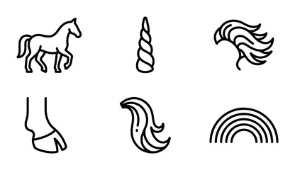 Magical Unicorn Elements Vector Set: Horse, Horn, Mane, Hoof, Rainbow Icons © Monirul