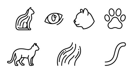 Feline Icons Set, Cat Vector Graphics, Animal Symbols, Pet Line Art Collection © Monirul