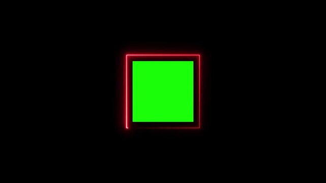 Abstract square with red neon frame on black background with green screen, seamless loop