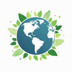 Fototapeta premium Earth surrounded by green leaves, symbolizing environmental protection and nature