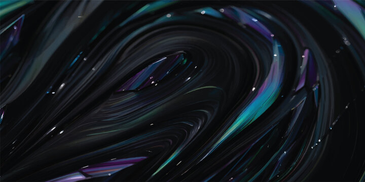 Abstract blue background with stars and lights features a digital techno spiral wave and fractal vortex design in deep black space