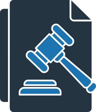 Legal document icon with judge gavel hammer for justice law order court system professional business design.