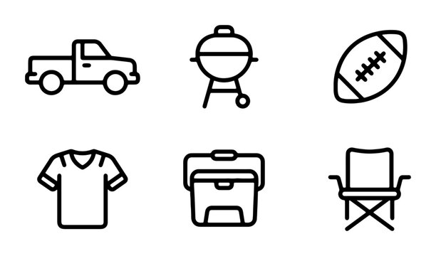 Tailgate Party Icons: Truck, Grill, Football, Jersey, Cooler, Chair Vector Set