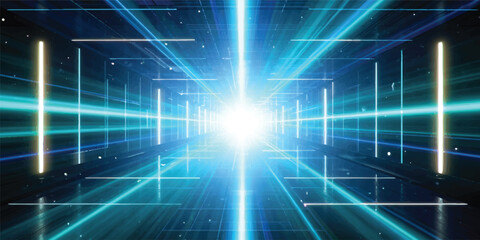 Obraz premium An abstract blue technology background featuring bright digital network waves and exploding light effects creates a futuristic wallpaper design