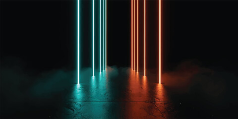 Abstract colorful light trails glow in the dark night, creating a bright digital motion design vector backdrop with neon blue lines and a magic rainbow energy texture wallpaper art © JAHURA