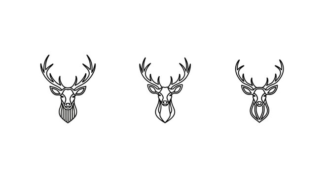 Three Detailed Deer Head Silhouettes Illustration.