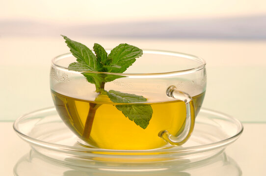 Cup of peppermint tea, close-up