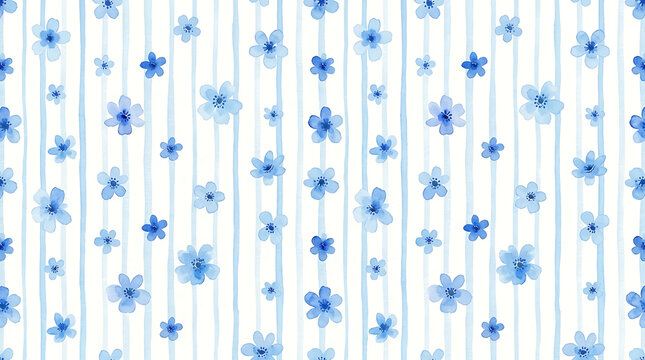 Watercolour seamless blue floral pattern with small flowers on white background. Hand drawn ditsy print for textiles, wallpaper, and fabric designs