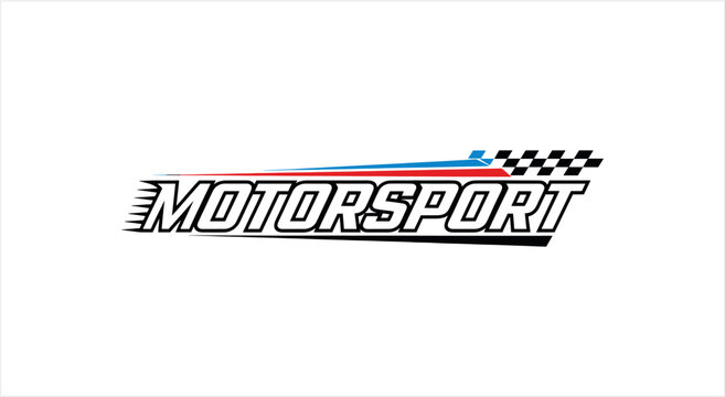 Motorsport logo with checkered flag and racing stripes.