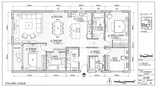 Detailed residential floor plan layout with dimensions